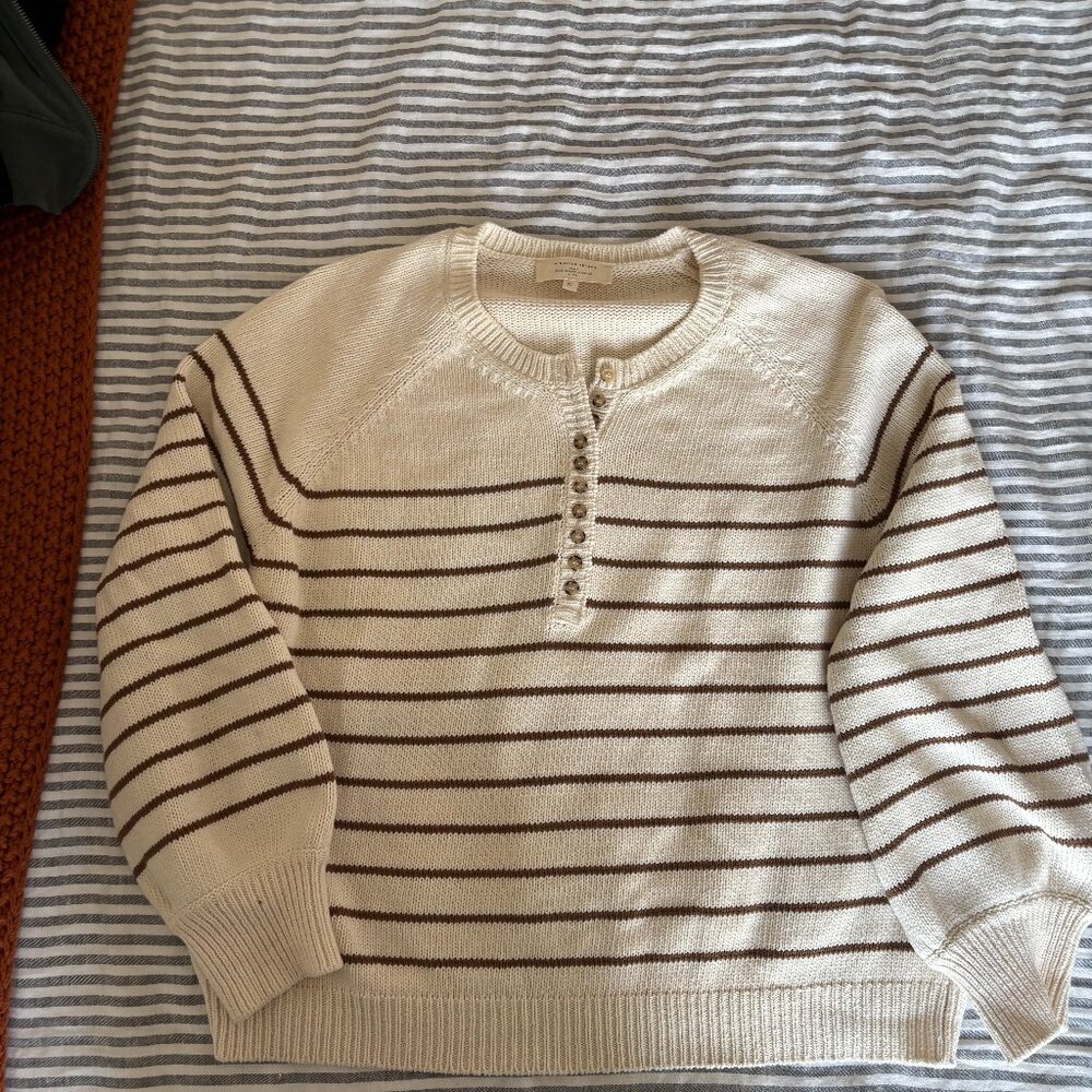 Sezane Cream and Brown Striped Sweater